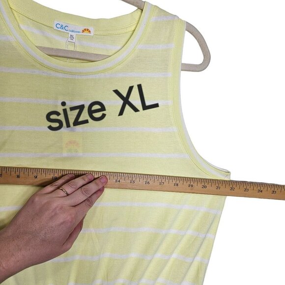 C&C California Yellow White Striped Sleeveless Dress Drawstring Waist  Pull Over - Picture 14 of 15